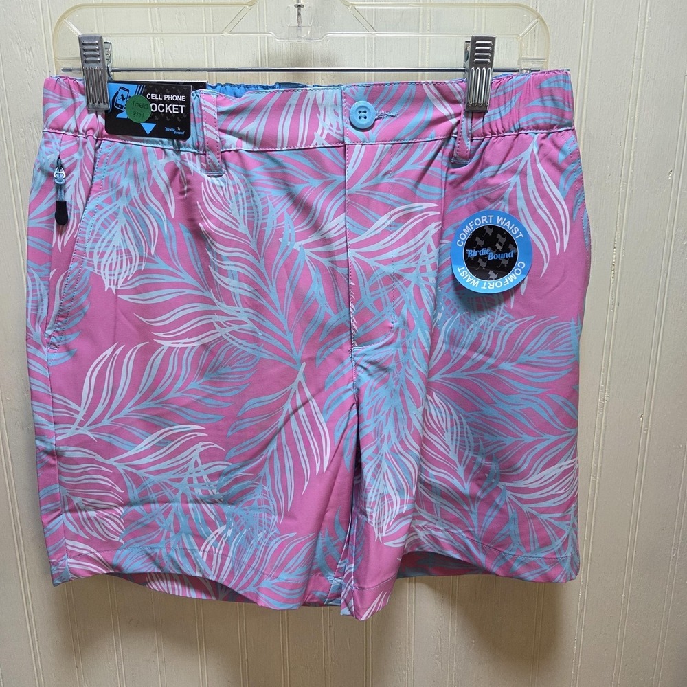 Birdie Bound Shorts Mens Small Pink Tropical 6 Inseam Golf Performance
